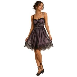 Vintage Y2K Fairy Whimsigoth Lace Mini Dress American Eagle Purple Black Small